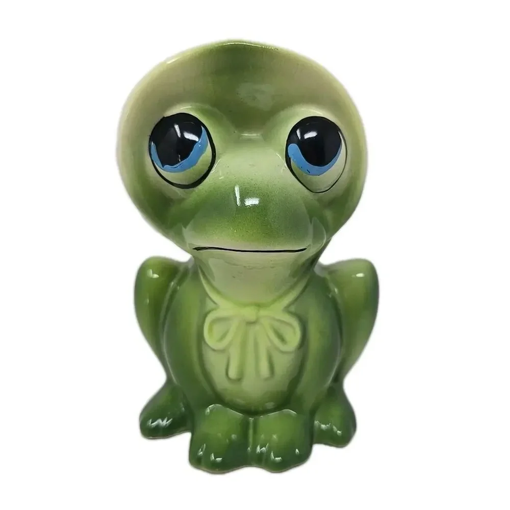 Vtg Frog Planter Big Eyed Anthropomorphic Green Ceramic Nancy Pew Giftwares U308
